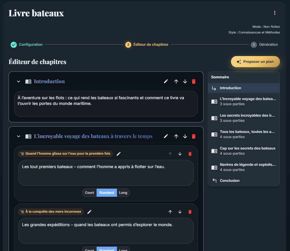 Configuration du plan